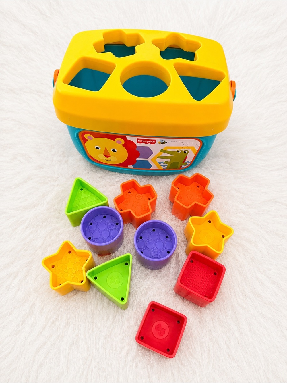 Fisher-Price Bright Yellow & Blue Shape Sorter with Multicolor Shapes